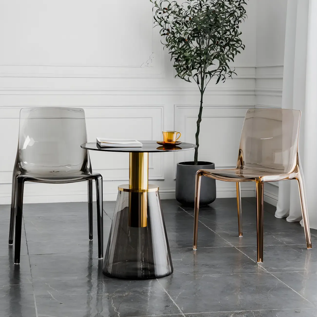 Amber Acrylic 	Armless Low Back Dining Chair Image - 3