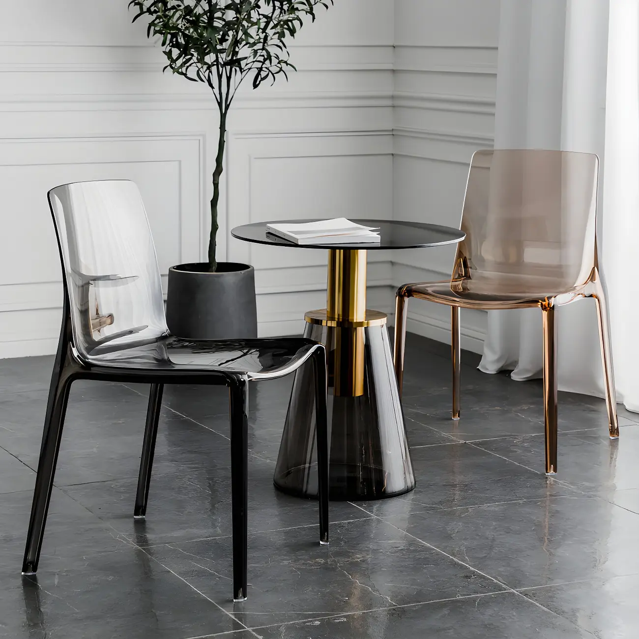 Amber Acrylic 	Armless Low Back Dining Chair Image - 6 | homeyfad