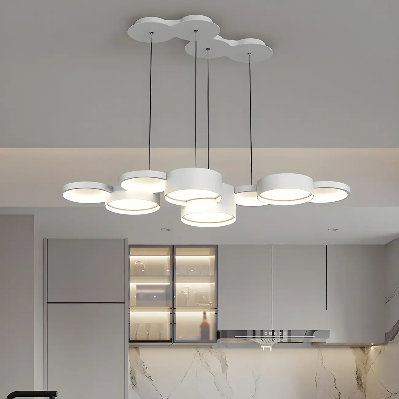 6/8-Light Modern White LED Pendant Light for Kitchen Image - 1