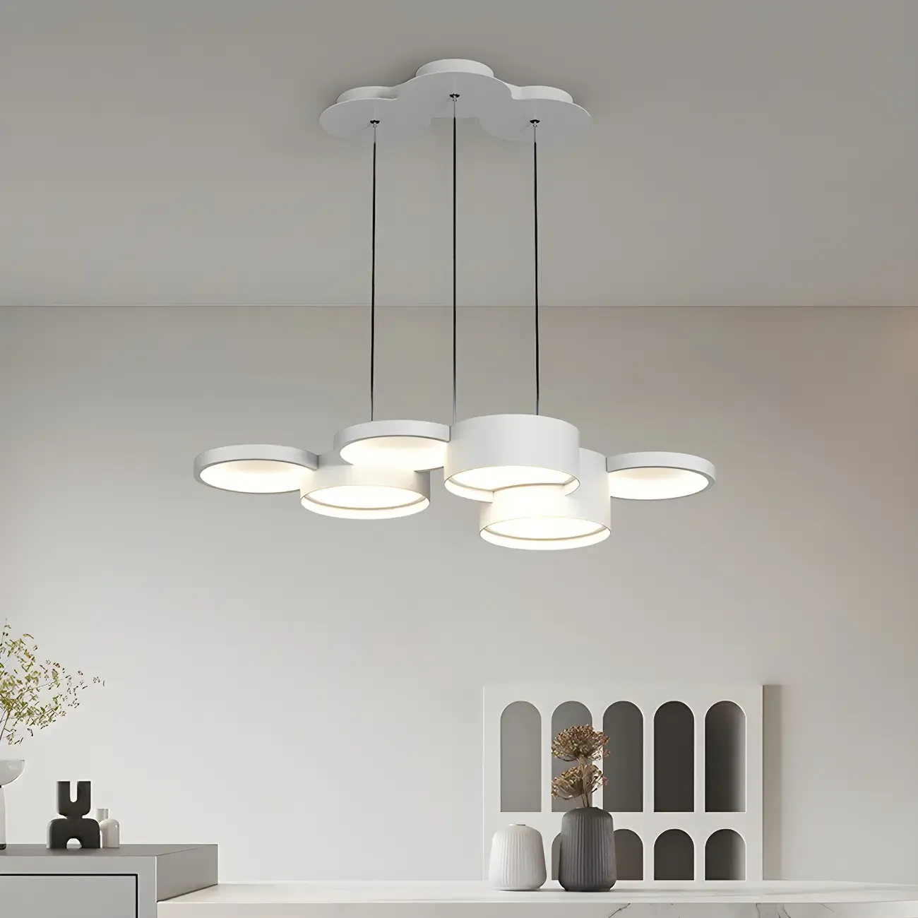 6/8-Light Modern White LED Pendant Light for Kitchen Image - 2