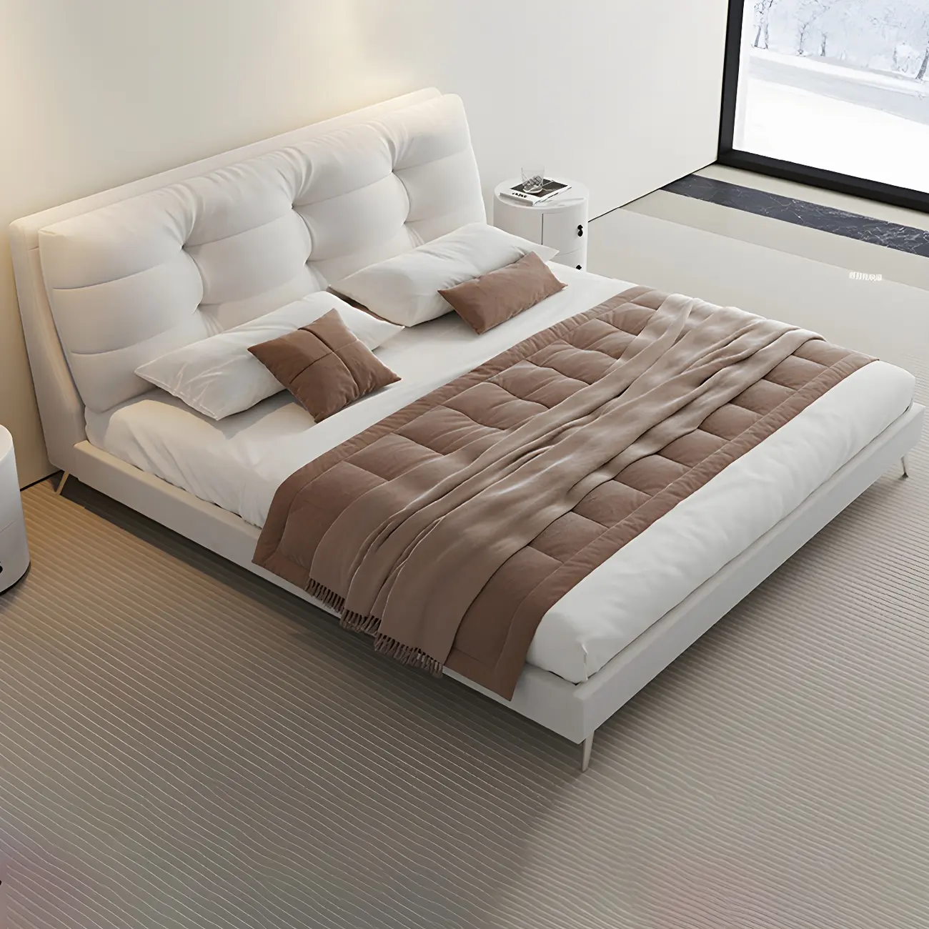Glam Rectangular Upholstered Bed Frame in Solid Color Image - 1 | homeyfad