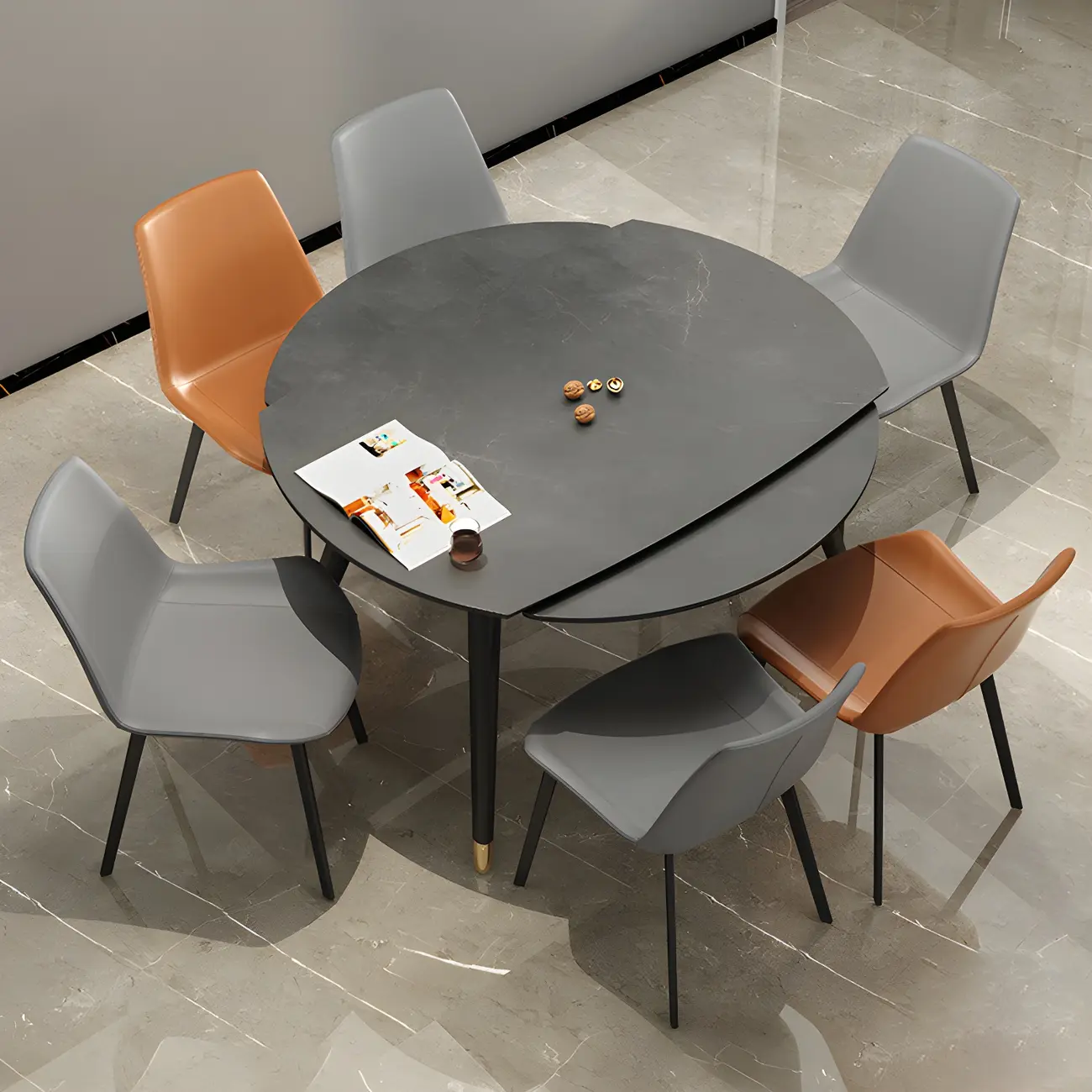 Modern Grey Extendable Stone Round Dining Table Image - 1 | homeyfad