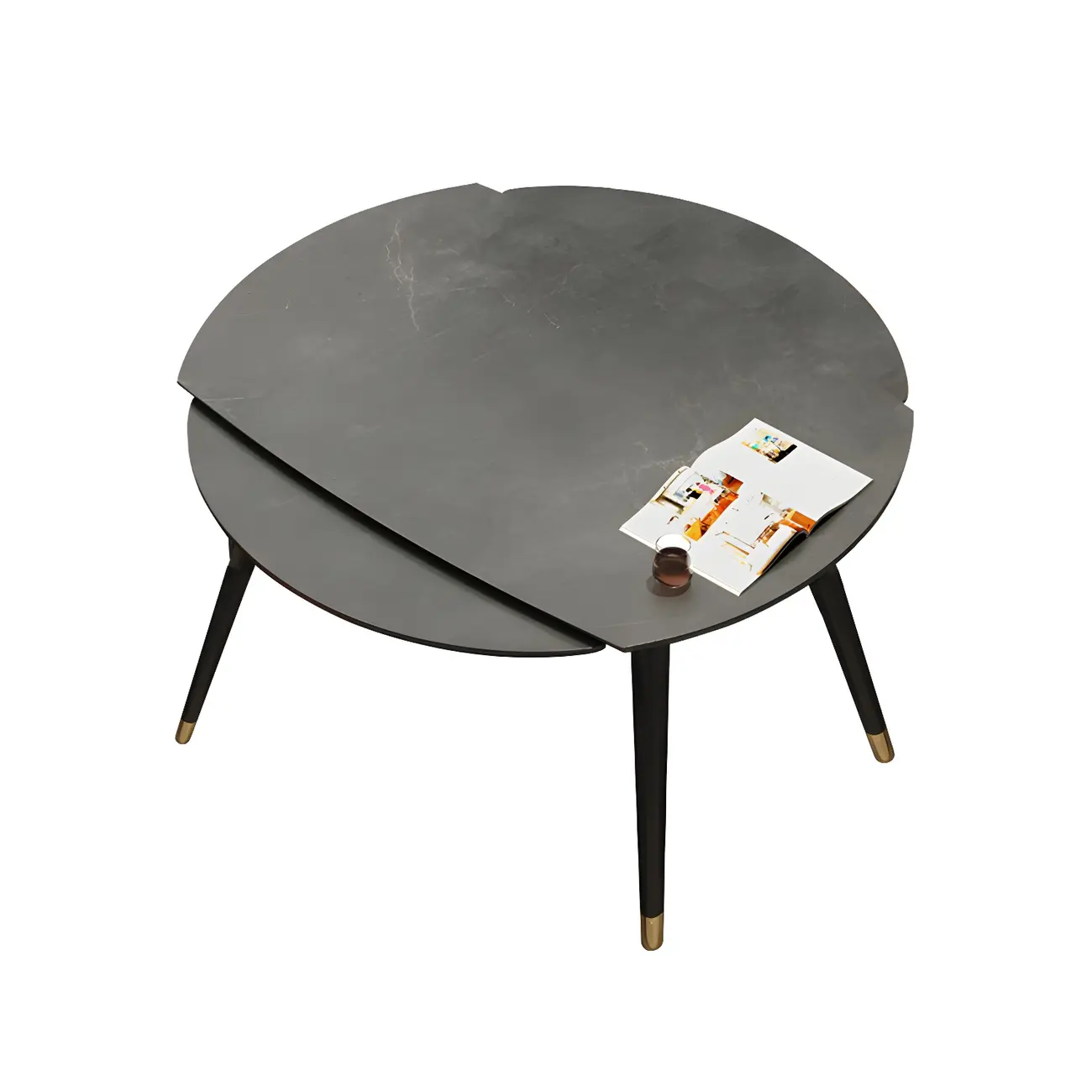 Modern Grey Extendable Stone Round Dining Table Image - 2 | homeyfad
