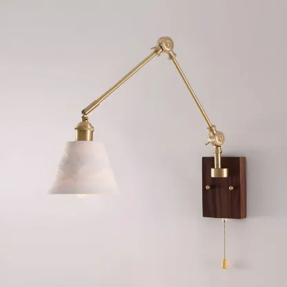 Vintage Wood Base Brass Metal Swing Arm Wall Light Image - 8