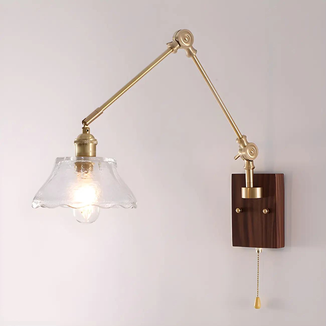 Vintage Wood Base Brass Metal Swing Arm Wall Light Image - 13 | homeyfad