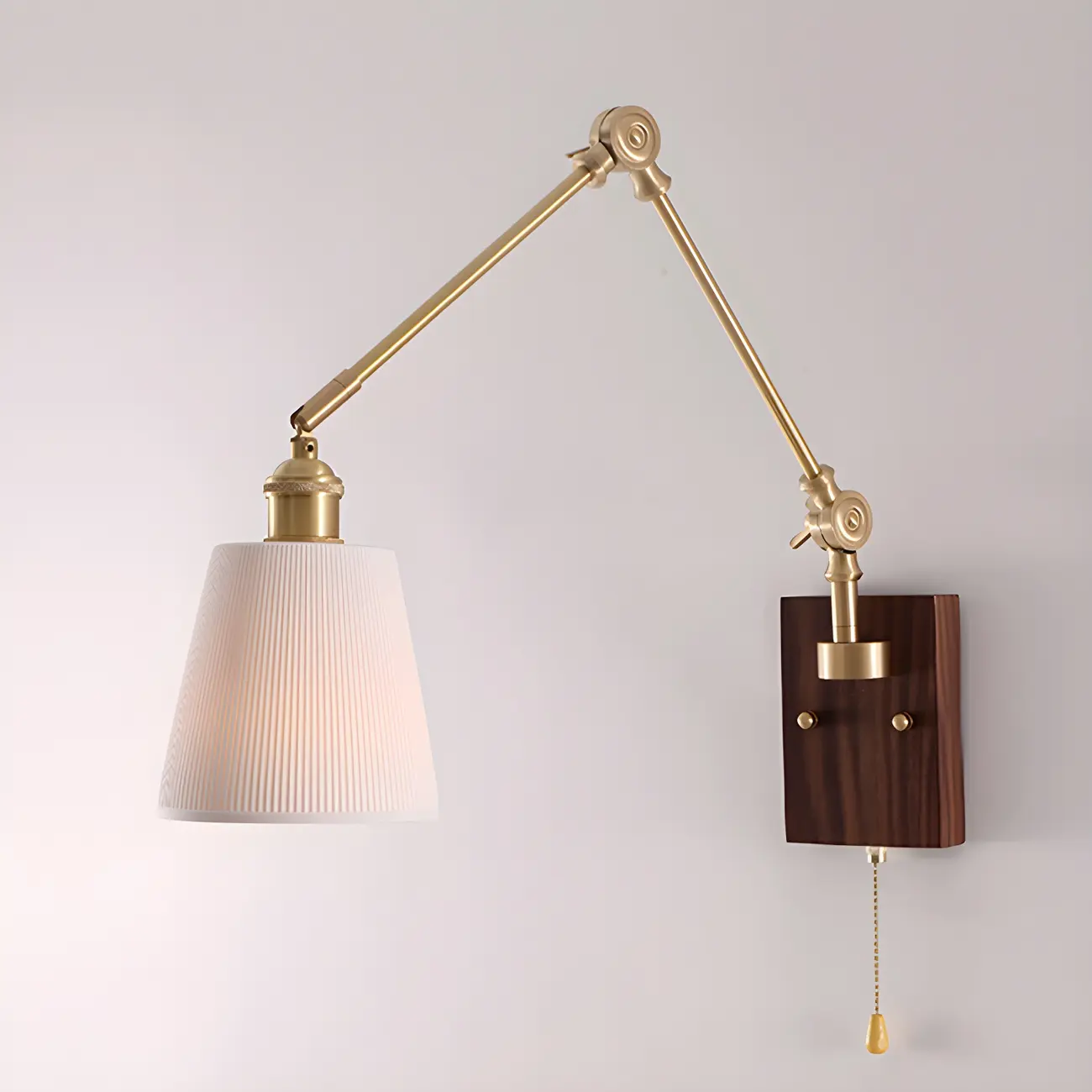 Vintage Wood Base Brass Metal Swing Arm Wall Light Image - 15 | homeyfad