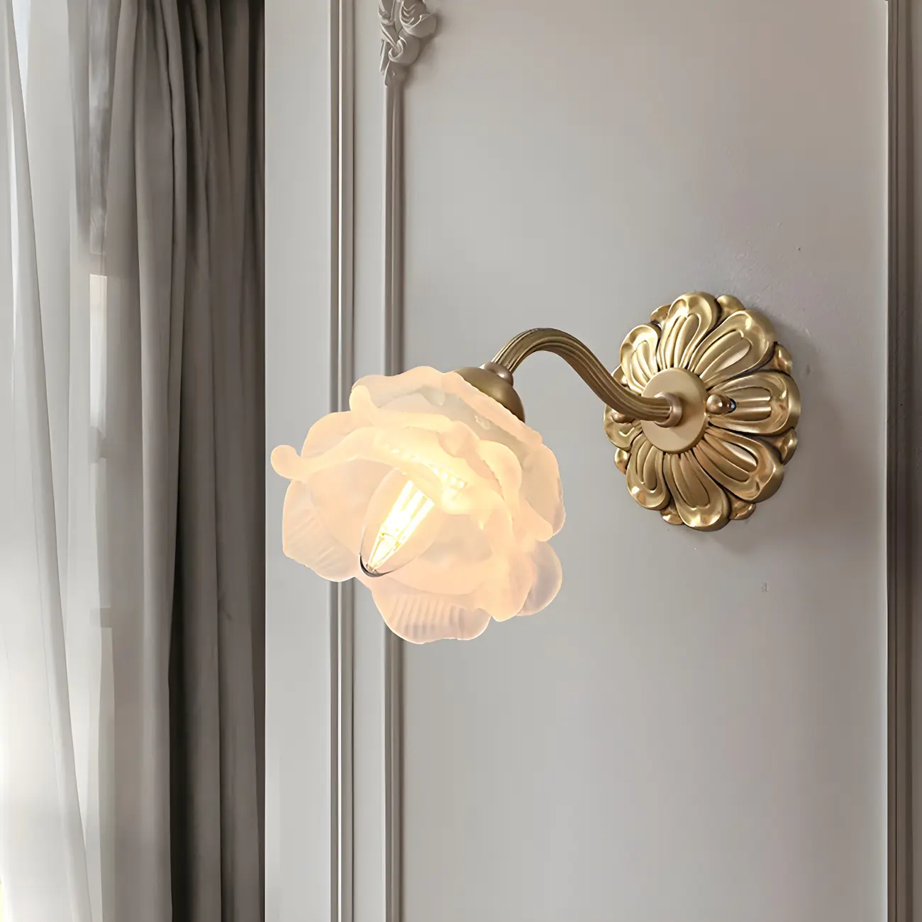 Vintage White Flower Glass Wall Sconce for Bedroom Decor | homeyfad