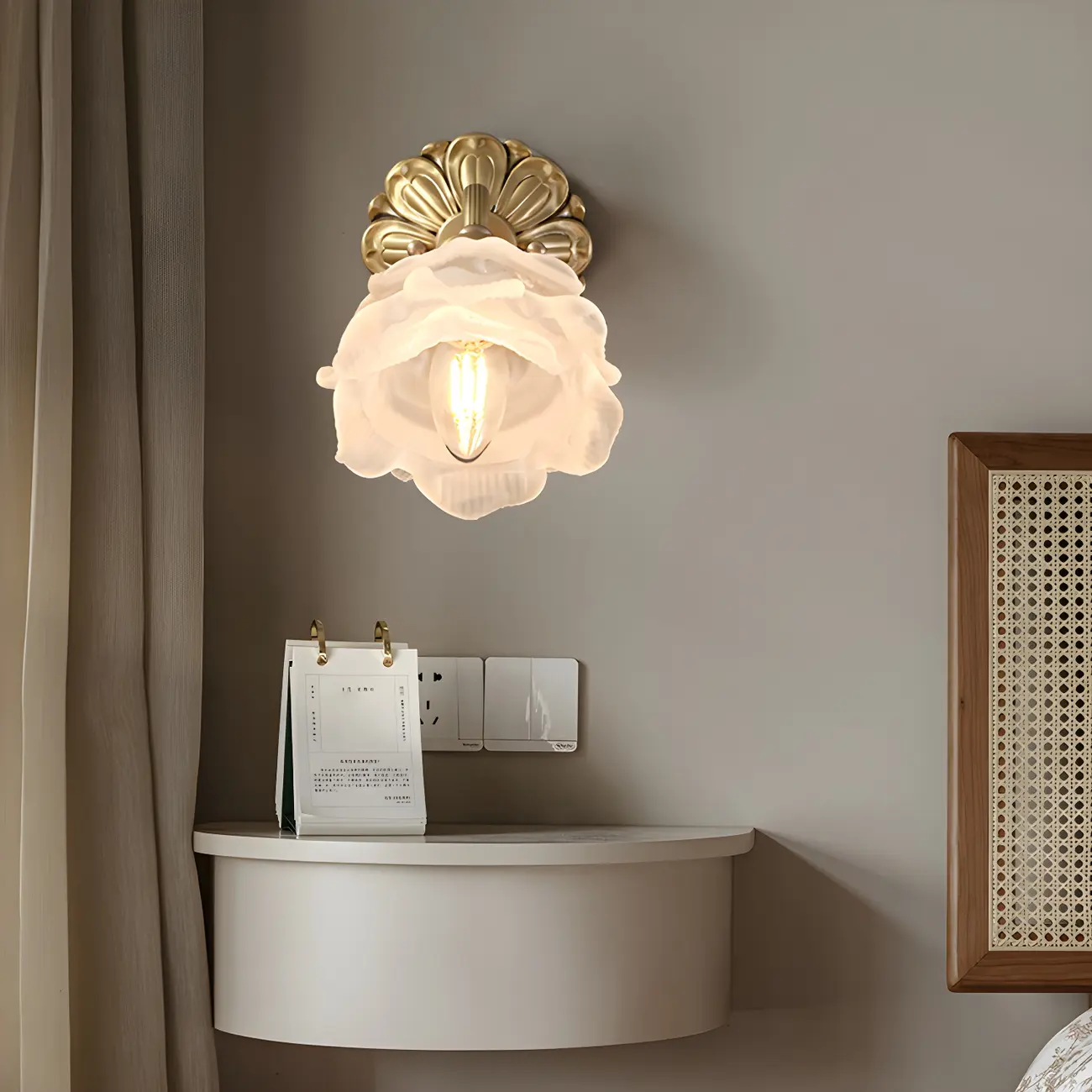 Vintage White Flower Glass Wall Sconce for Bedroom Decor | homeyfad