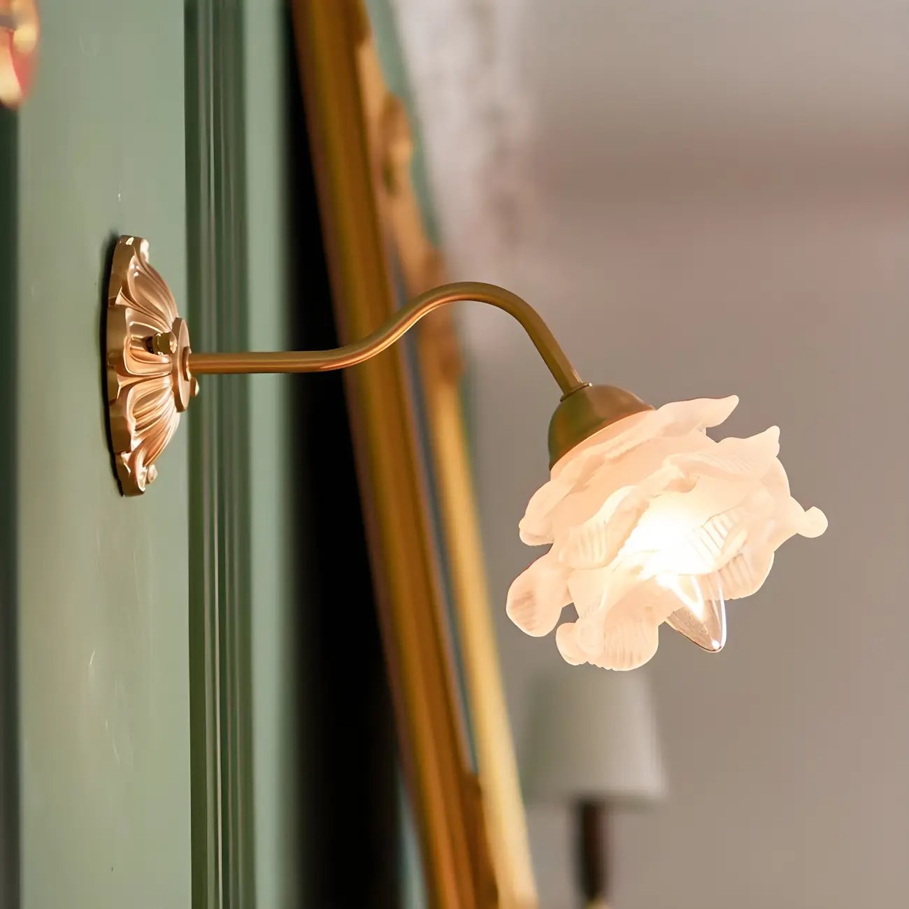 Vintage White Flower Glass Wall Sconce for Bedroom Decor | homeyfad