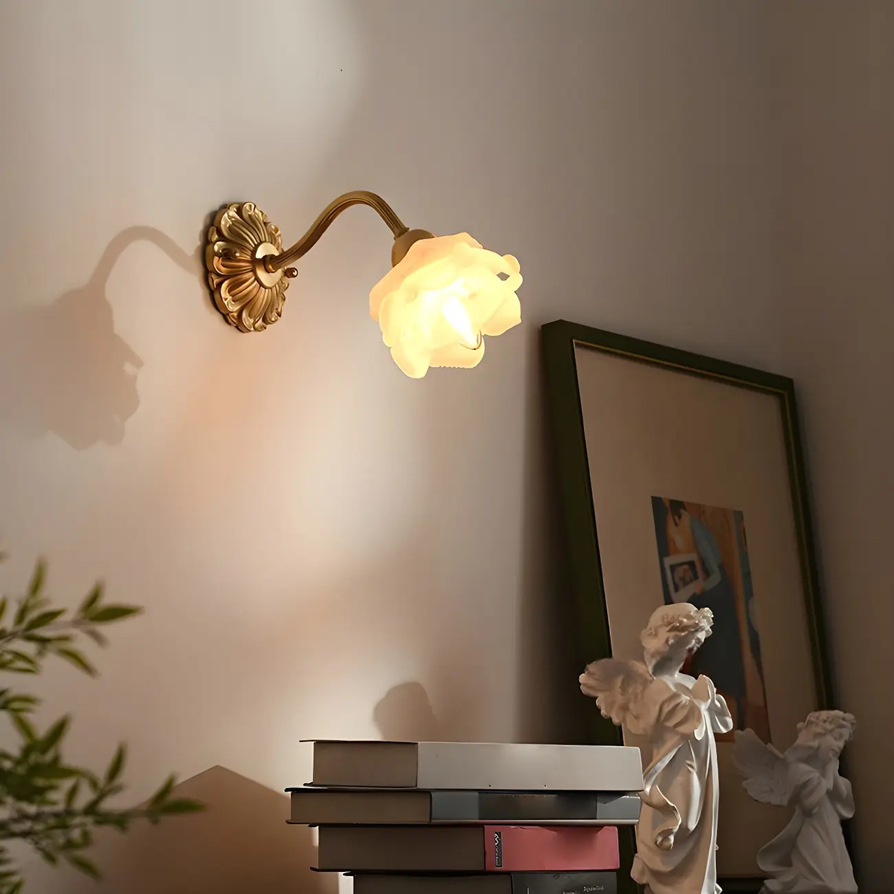 Vintage White Flower Glass Wall Sconce for Bedroom Decor | homeyfad