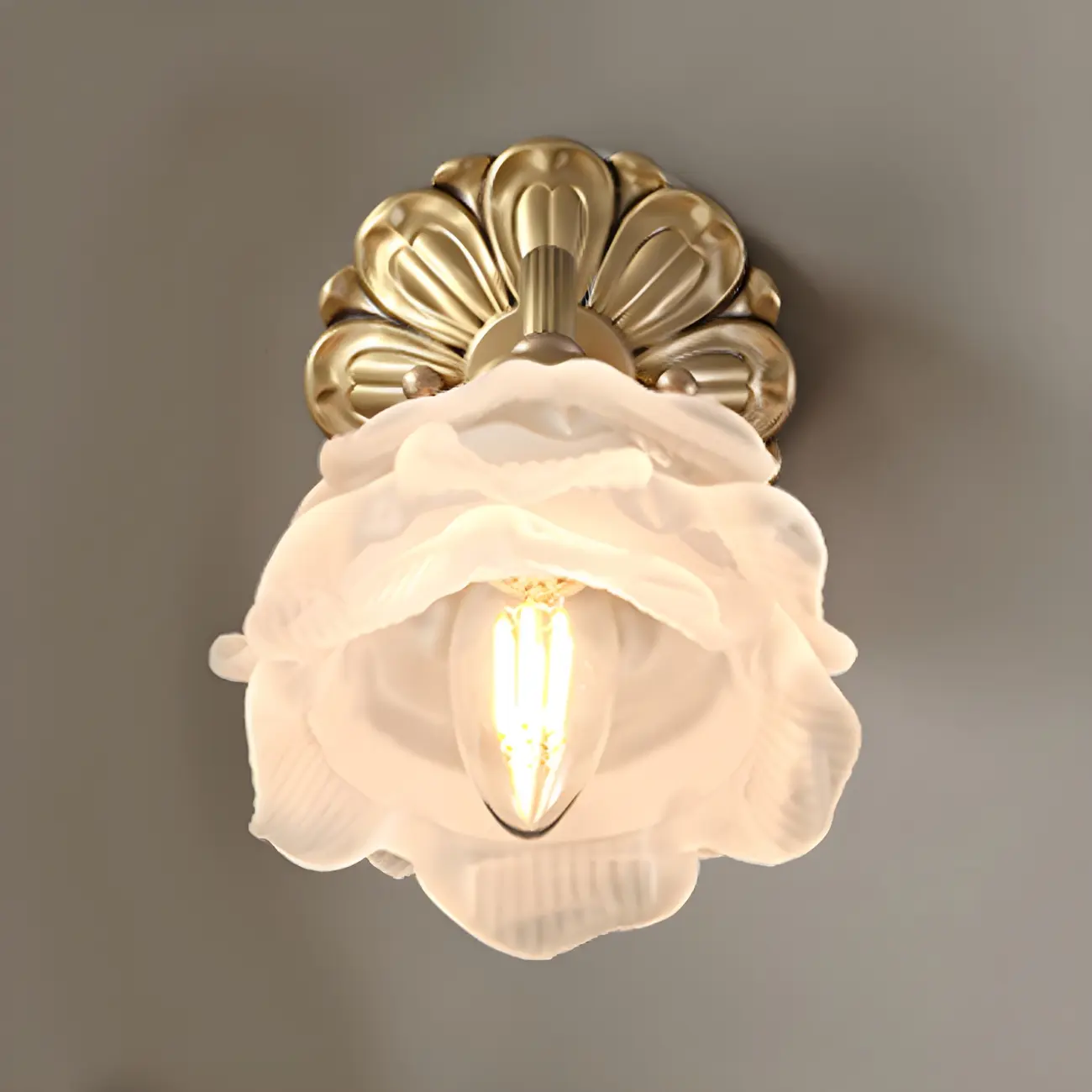 Vintage White Flower Glass Wall Sconce for Bedroom Decor | homeyfad