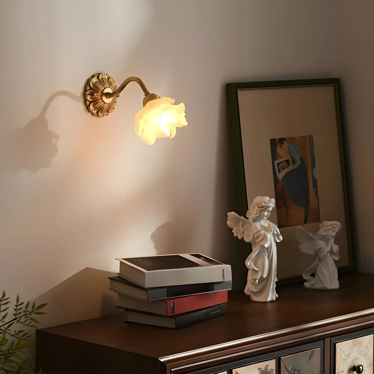 Vintage White Flower Glass Wall Sconce for Bedroom Decor | homeyfad