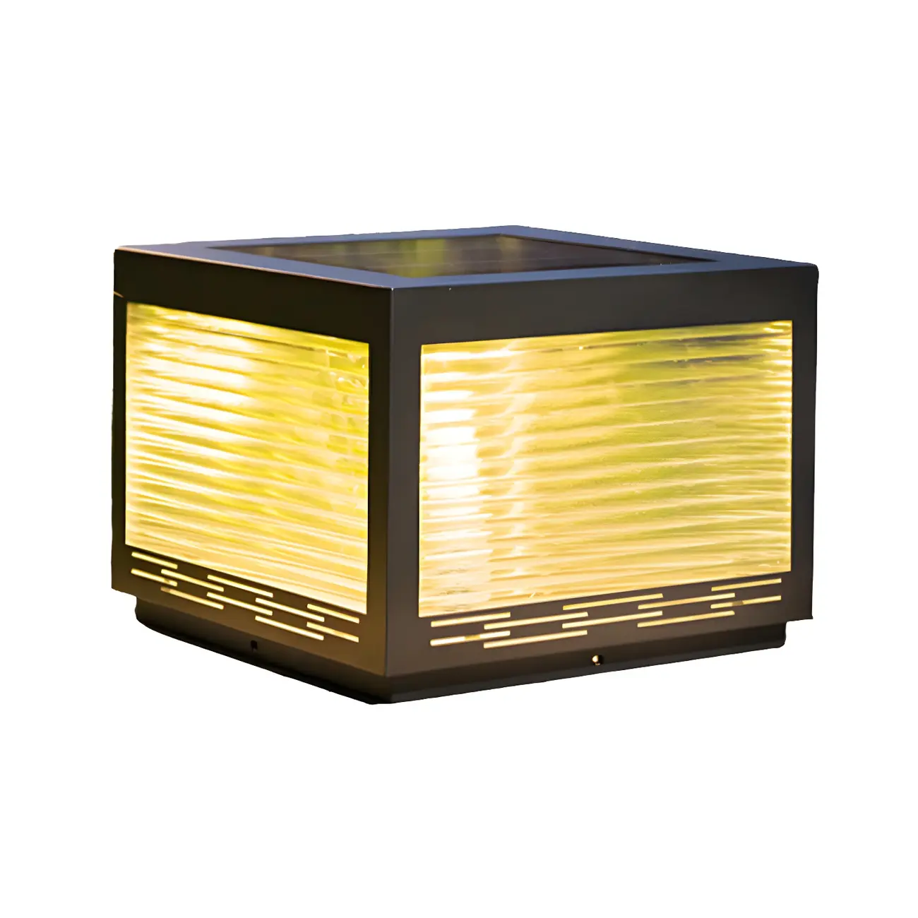 Solar Black Corrugated Glass Square Post Cap Light Image - 2 | homeyfad
