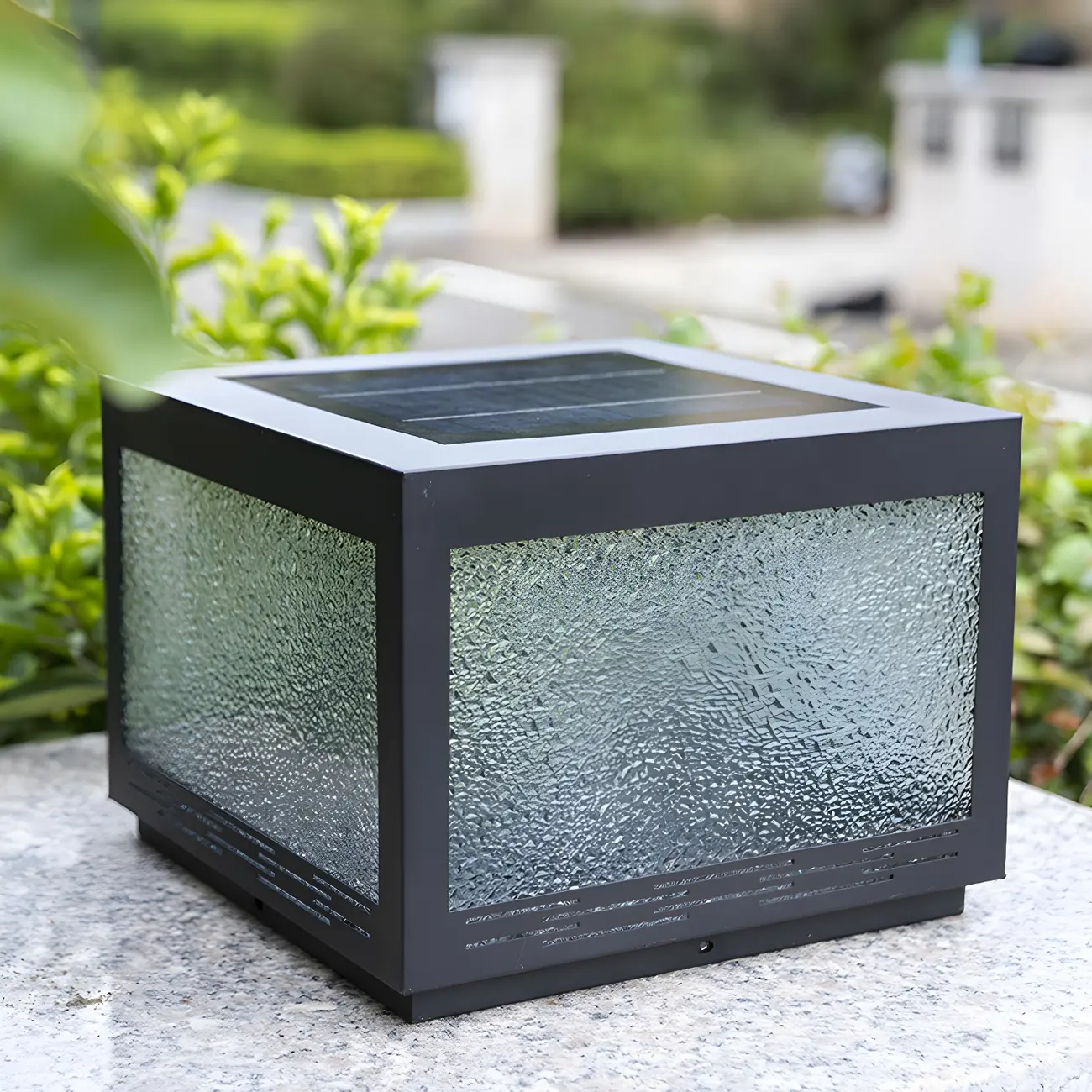 Solar Black Corrugated Glass Square Post Cap Light Image - 3 | homeyfad