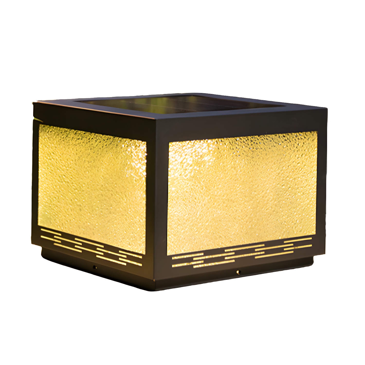 Solar Black Corrugated Glass Square Post Cap Light | homeyfad