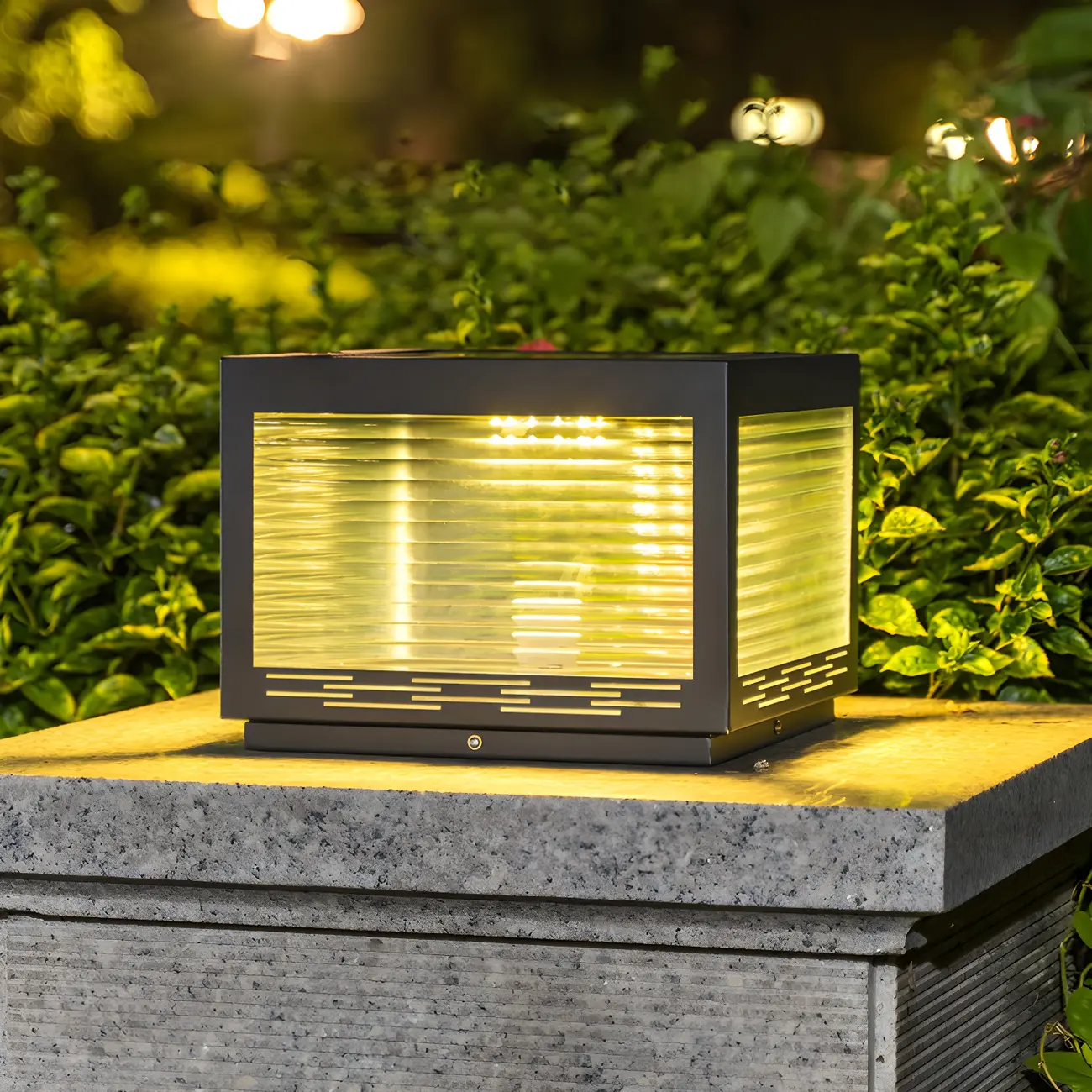 Solar Black Corrugated Glass Square Post Cap Light Image - 5 | homeyfad