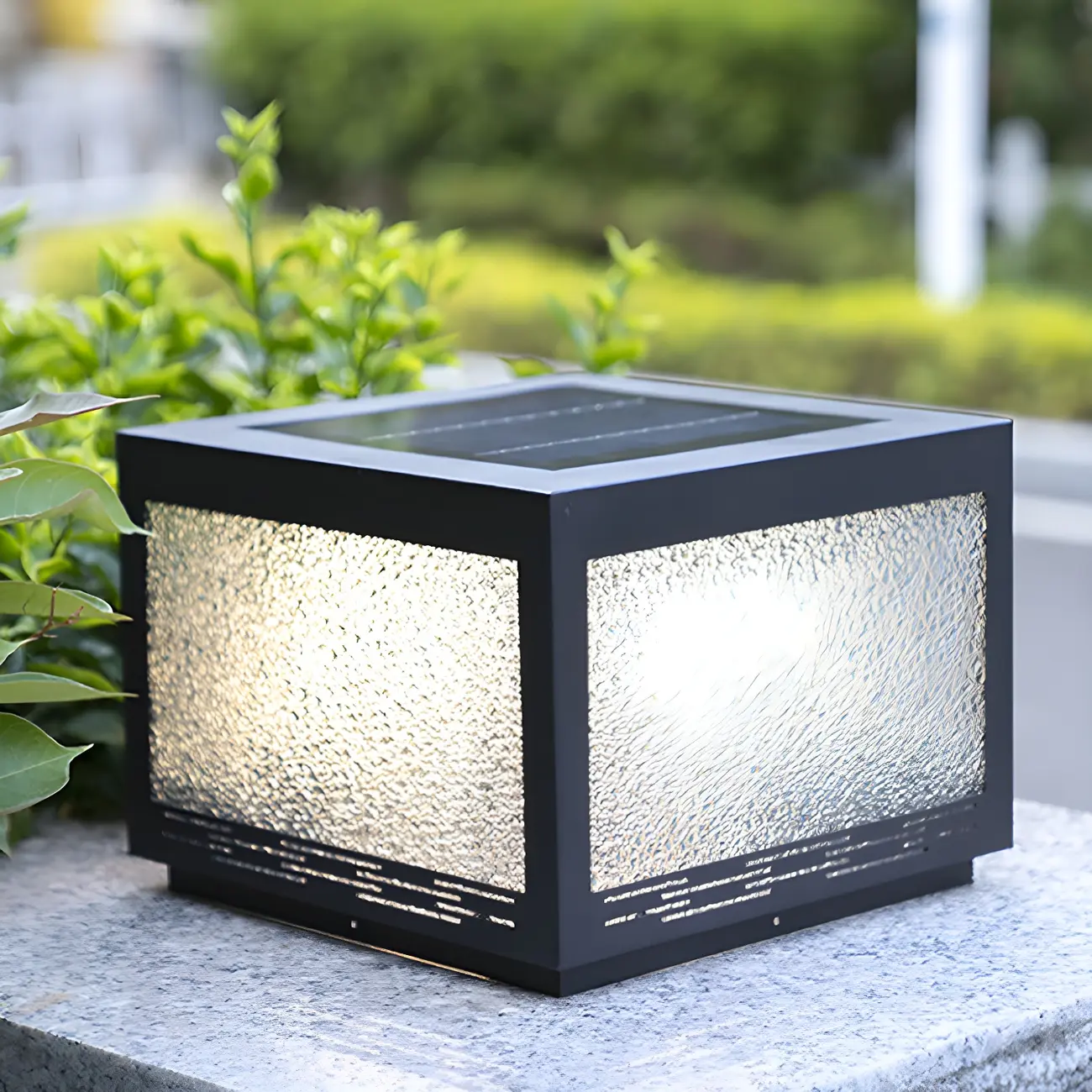 Solar Black Corrugated Glass Square Post Cap Light Image - 8 | homeyfad