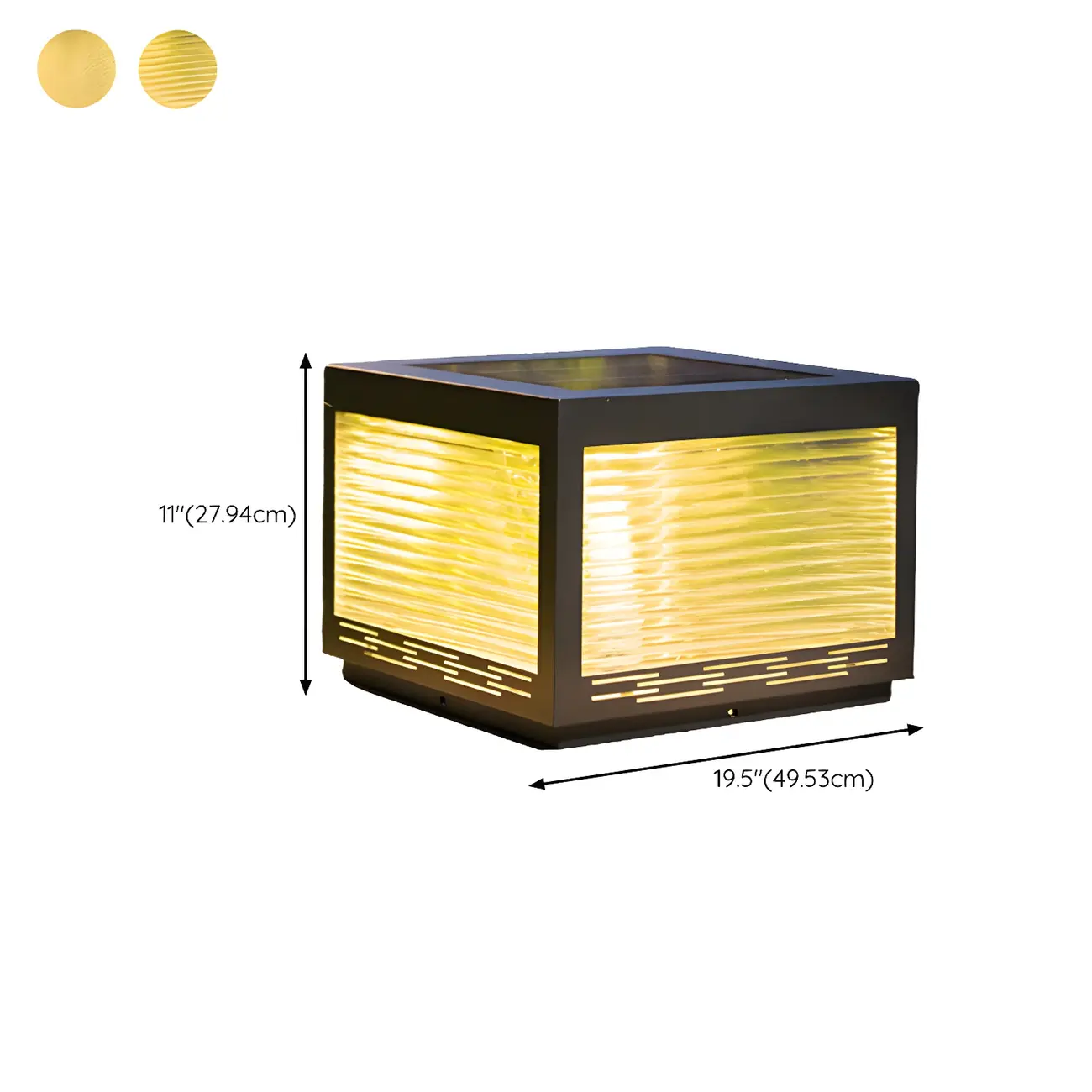 Solar Black Corrugated Glass Square Post Cap Light #size | homeyfad
