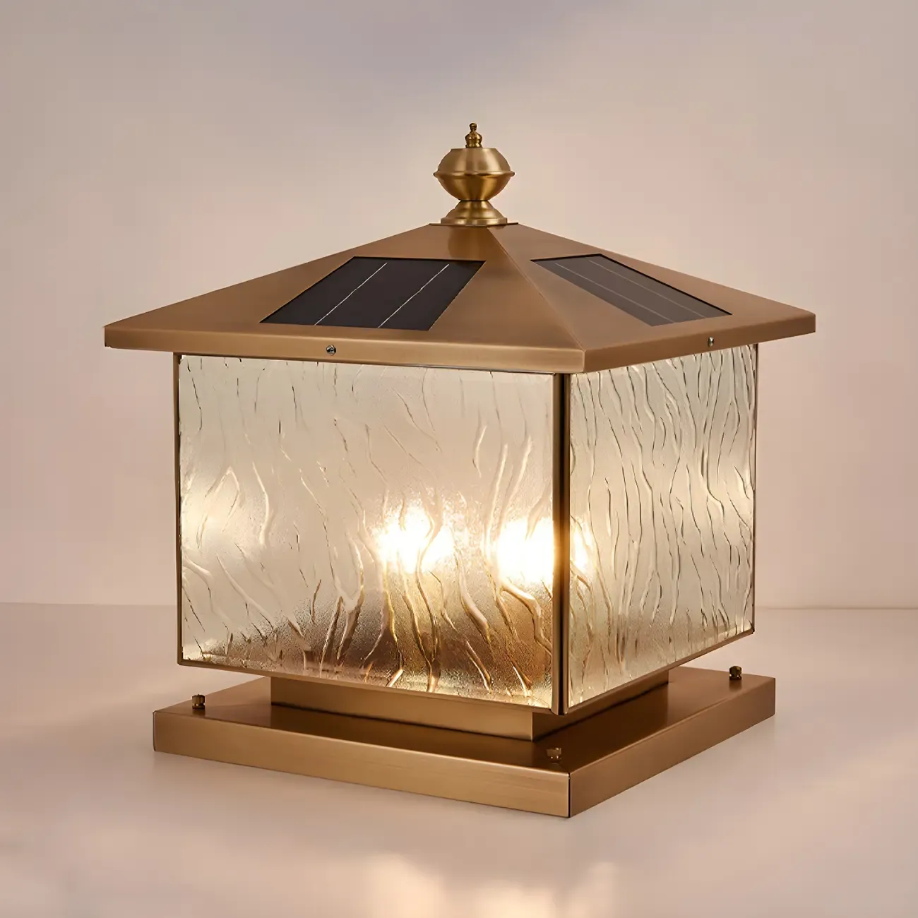 Solar Brass and Bronze Ripple Glass Post Cap Light Image - 2