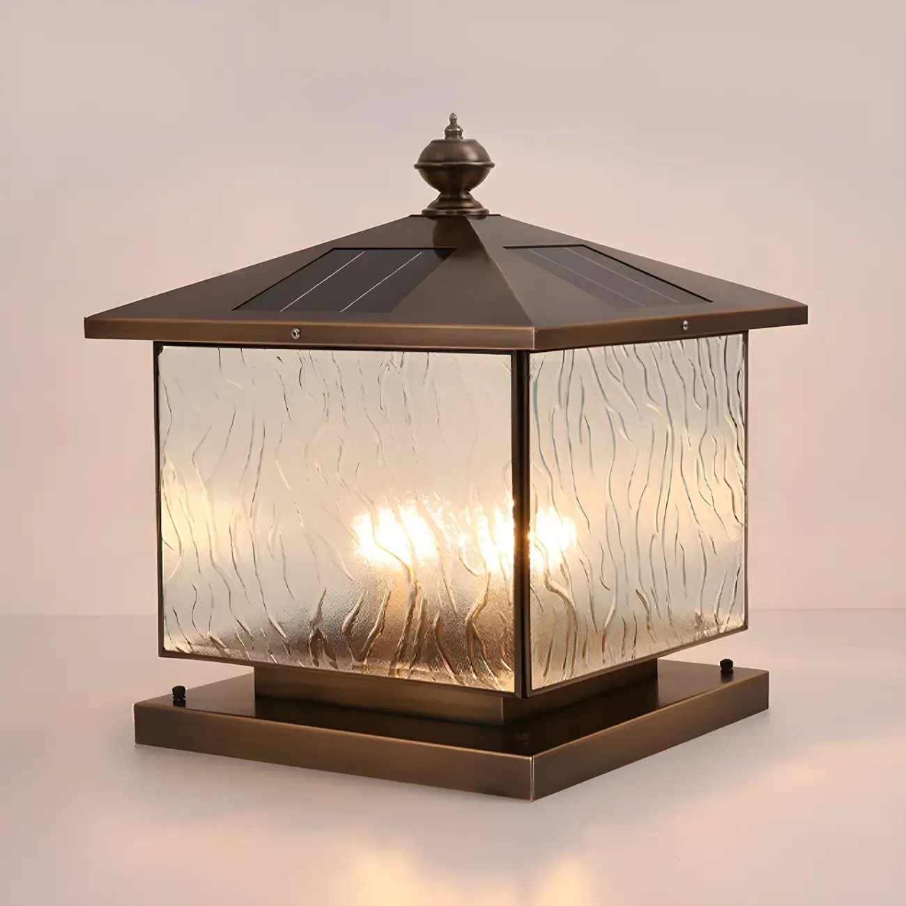 Solar Brass and Bronze Ripple Glass Post Cap Light Image - 3