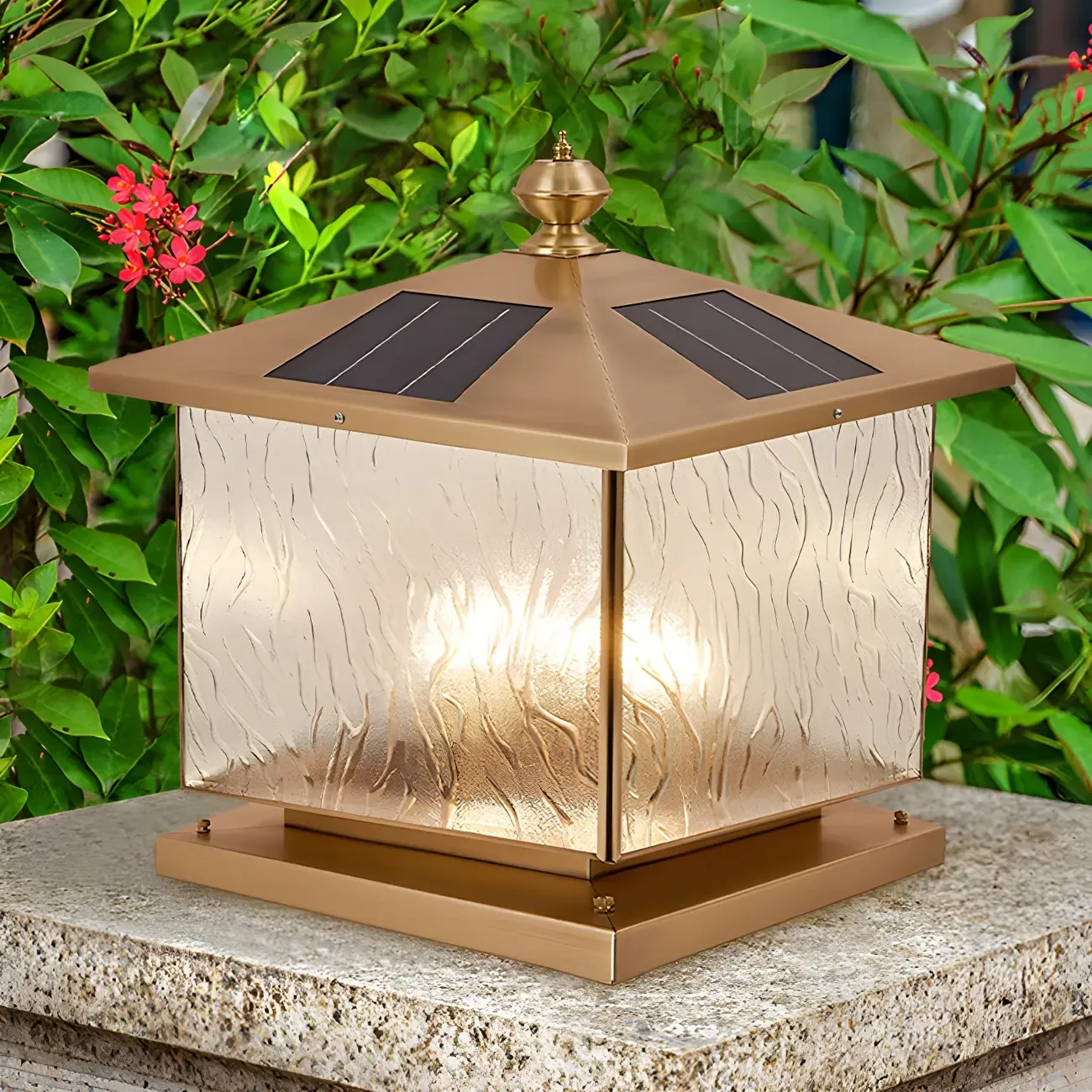 Solar Brass and Bronze Ripple Glass Post Cap Light Image - 7