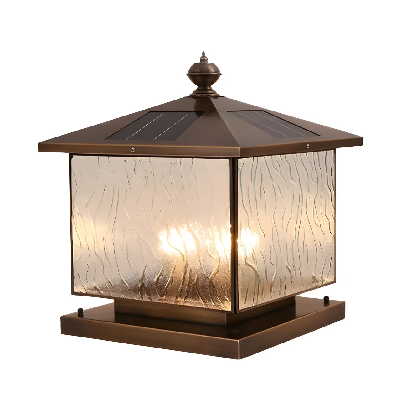 Solar Brass and Bronze Ripple Glass Post Cap Light Image - 9 | homeyfad