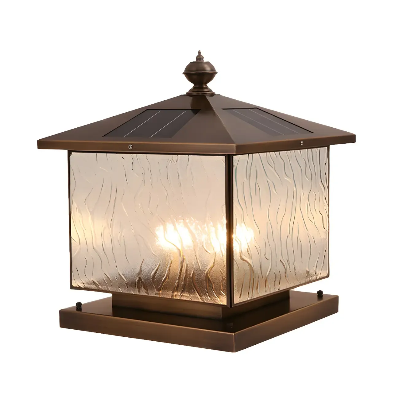 Solar Brass and Bronze Ripple Glass Post Cap Light Image - 9