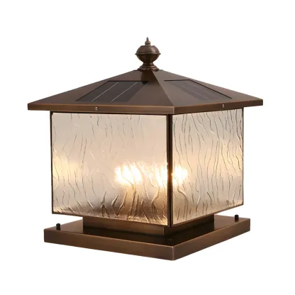 Solar Brass and Bronze Ripple Glass Post Cap Light Image - 9