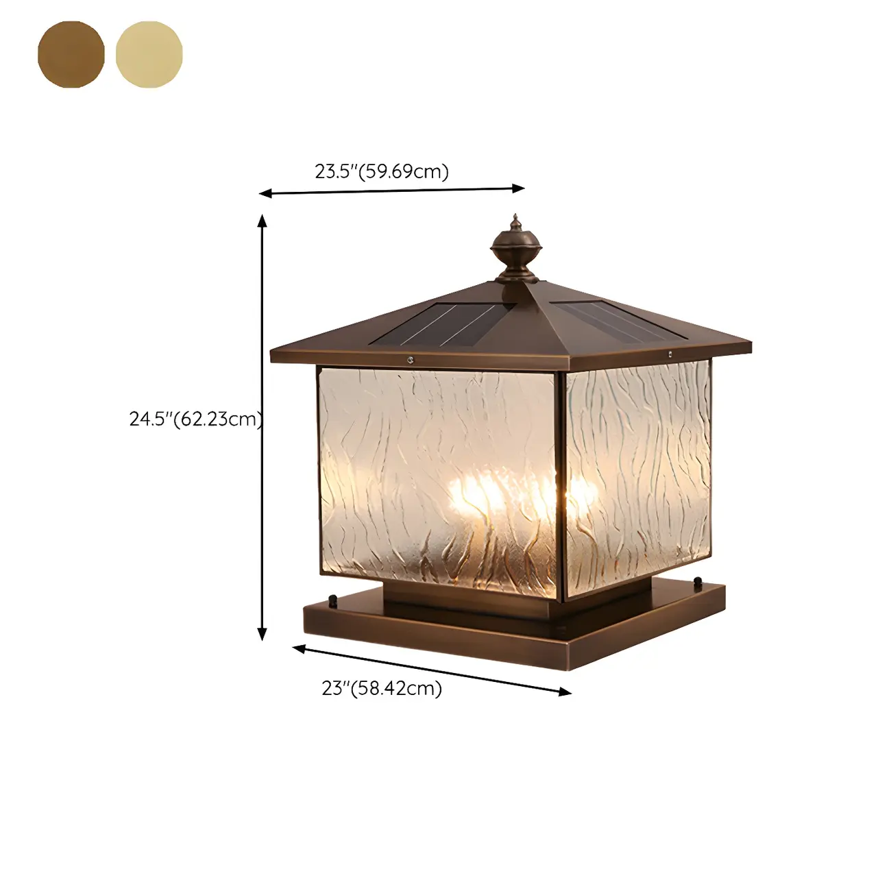 Solar Brass and Bronze Ripple Glass Post Cap Light #size | homeyfad
