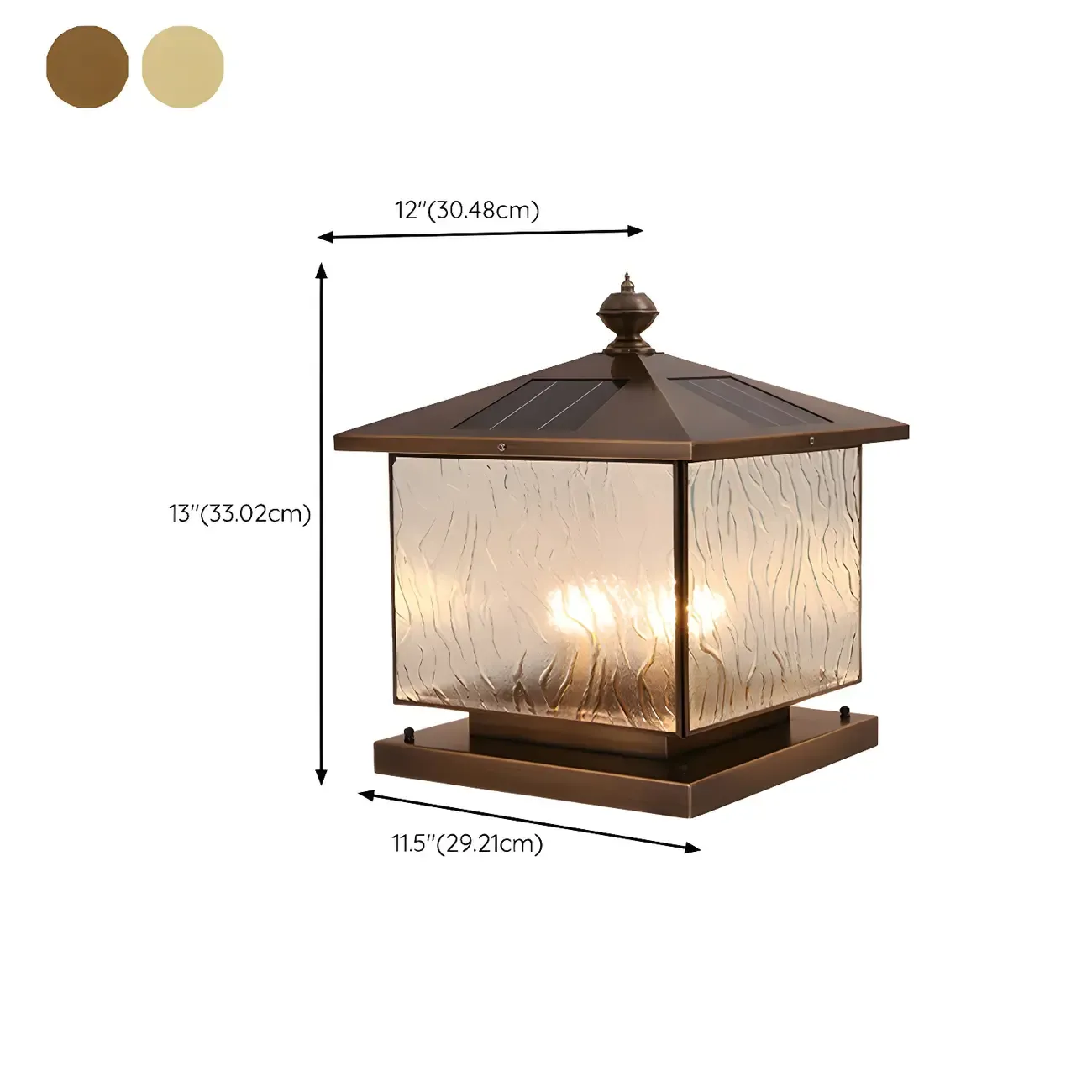 Solar Brass and Bronze Ripple Glass Post Cap Light Image - 15