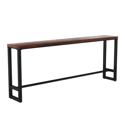 Rectangle Brown Wooden Bar Table With Footrest Image - 2