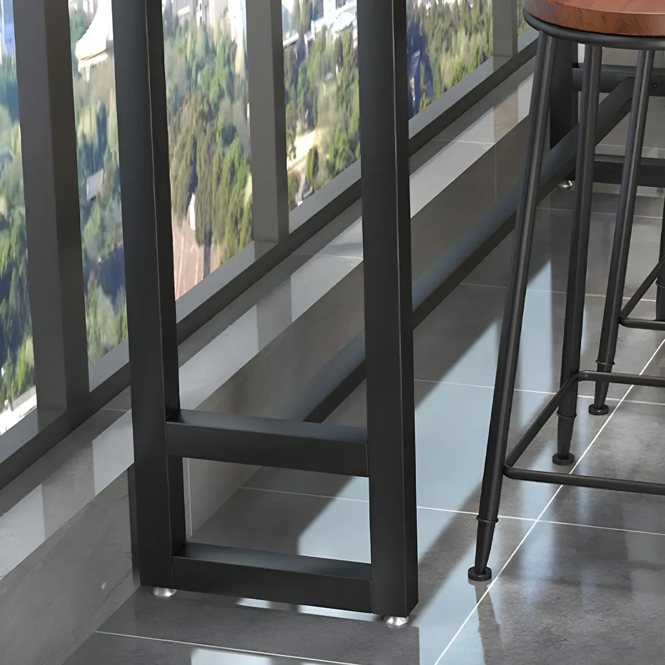 Rectangle Brown Wooden Bar Table With Footrest Image - 8