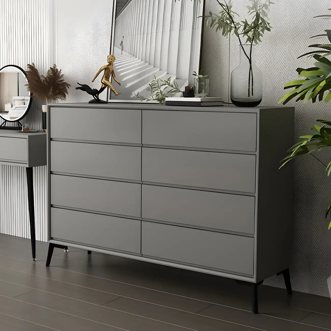 Minimalist Light Gray Wooden Dresser with Drawers Storage Image - 1
