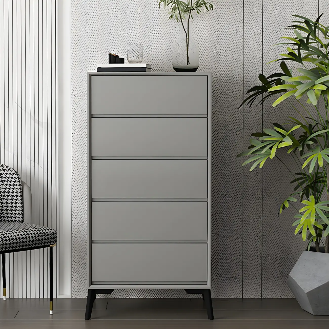 Minimalist Light Gray Wooden Dresser with Drawers Storage Image - 4 | homeyfad