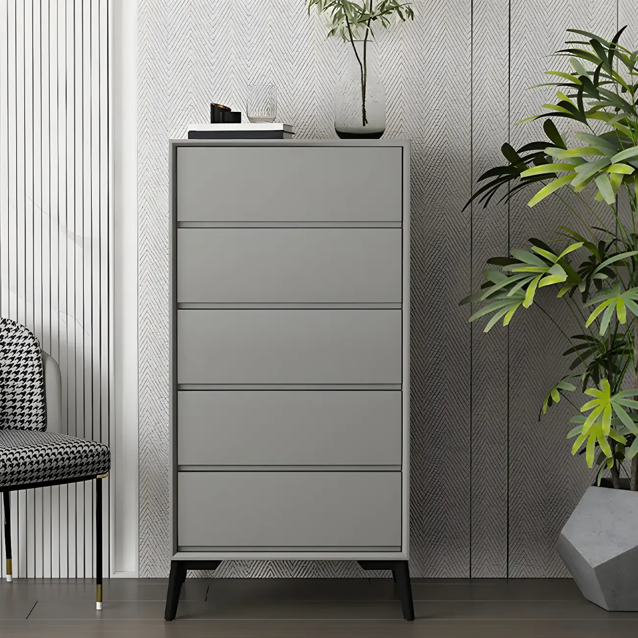 Minimalist Light Gray Wooden Dresser with Drawers Storage Image - 4