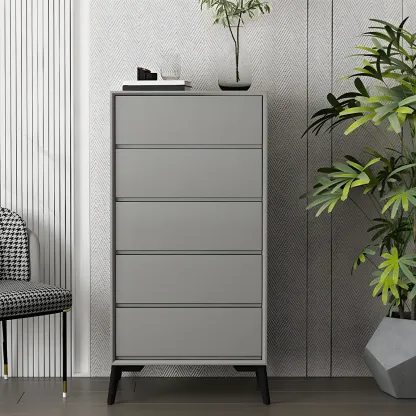 Minimalist Light Gray Wooden Dresser with Drawers Storage Image - 4