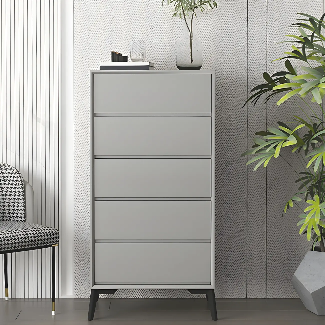 Minimalist Light Gray Wooden Dresser with Drawers Storage Image - 5 | homeyfad