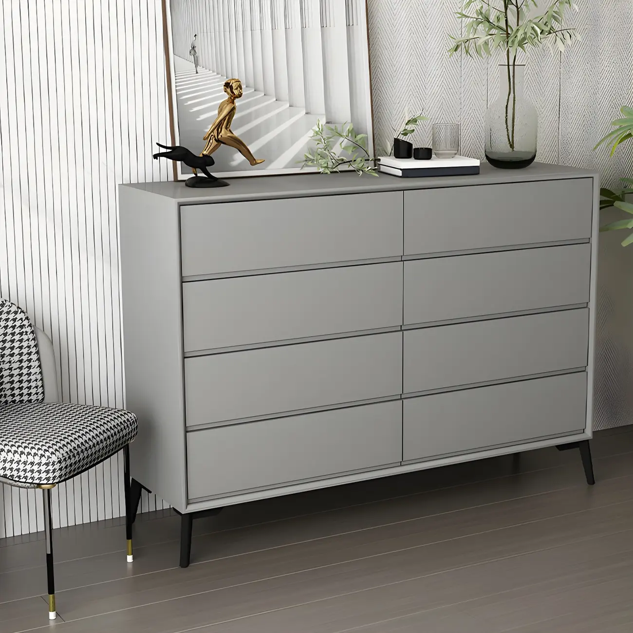 Minimalist Light Gray Wooden Dresser with Drawers Storage Image - 6 | homeyfad