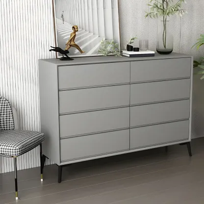 Minimalist Light Gray Wooden Dresser with Drawers Storage Image - 6