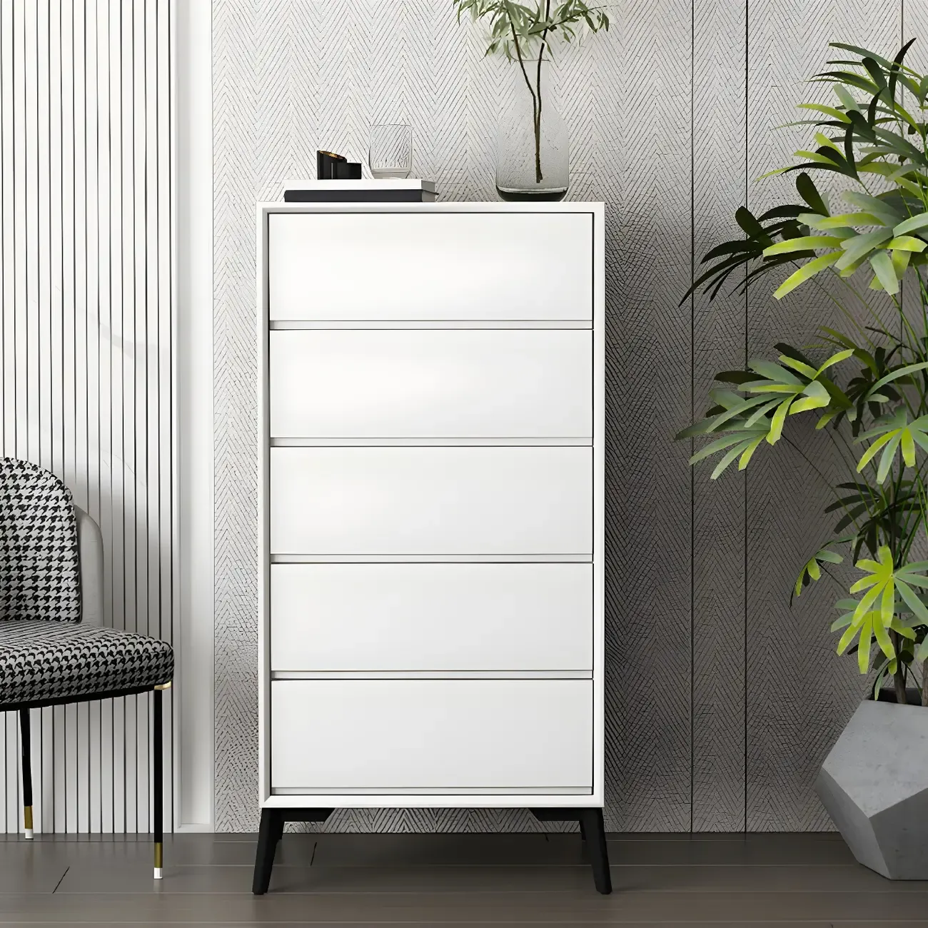 Minimalist Light Gray Wooden Dresser with Drawers Storage Image - 7