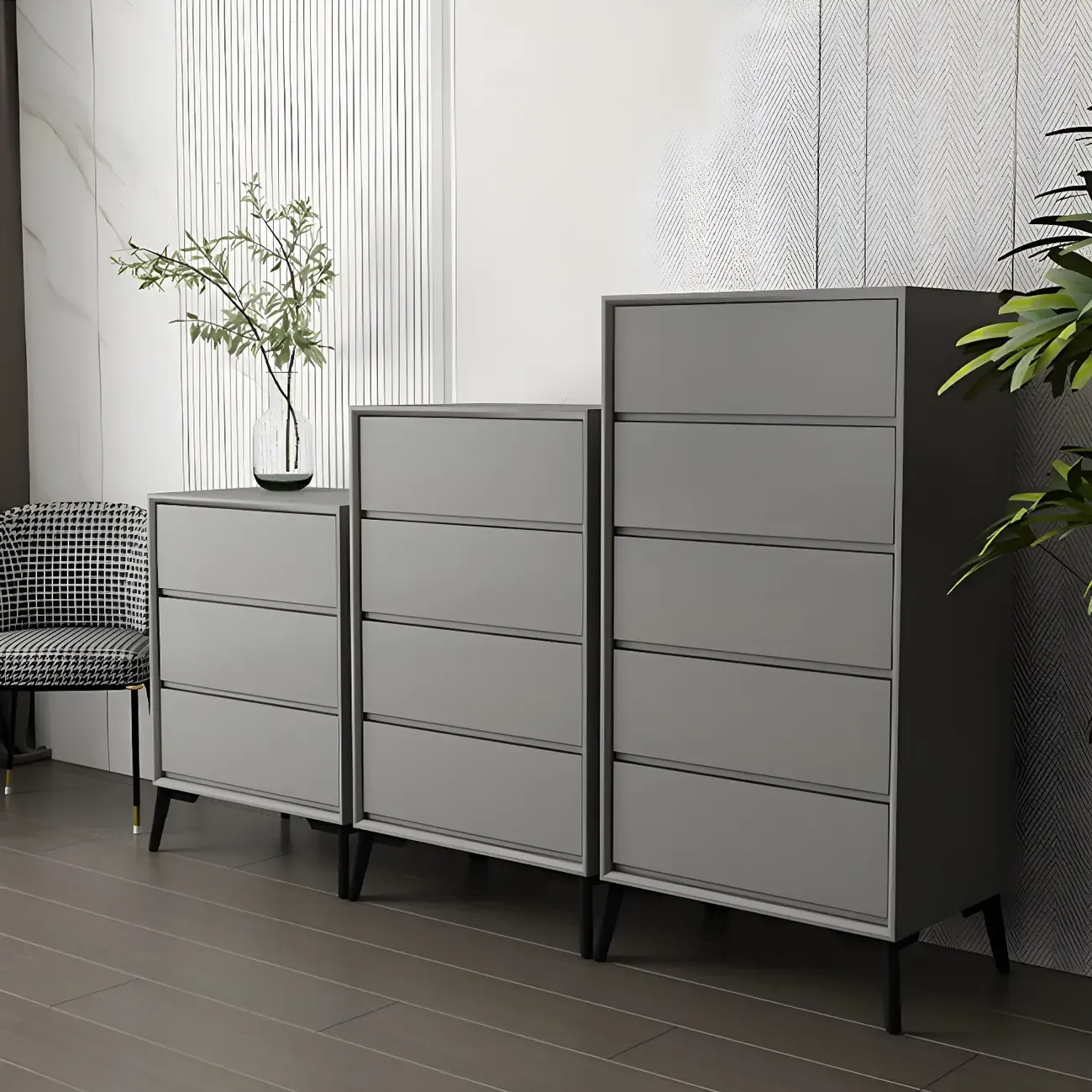 Minimalist Light Gray Wooden Dresser with Drawers Storage Image - 2