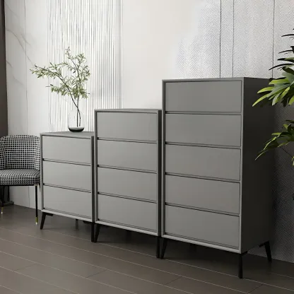 Minimalist Light Gray Wooden Dresser with Drawers Storage Image - 2