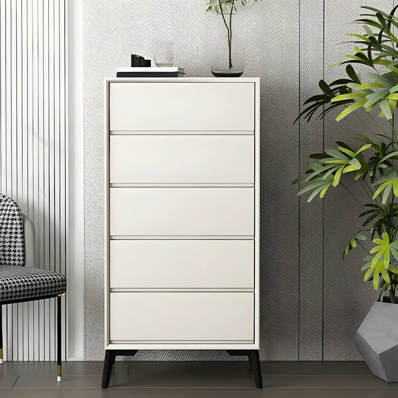 Minimalist Light Gray Wooden Dresser with Drawers Storage Image - 8