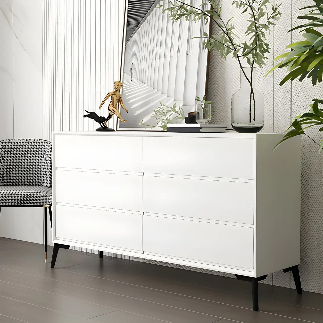 Minimalist Light Gray Wooden Dresser with Drawers Storage Image - 9 | homeyfad