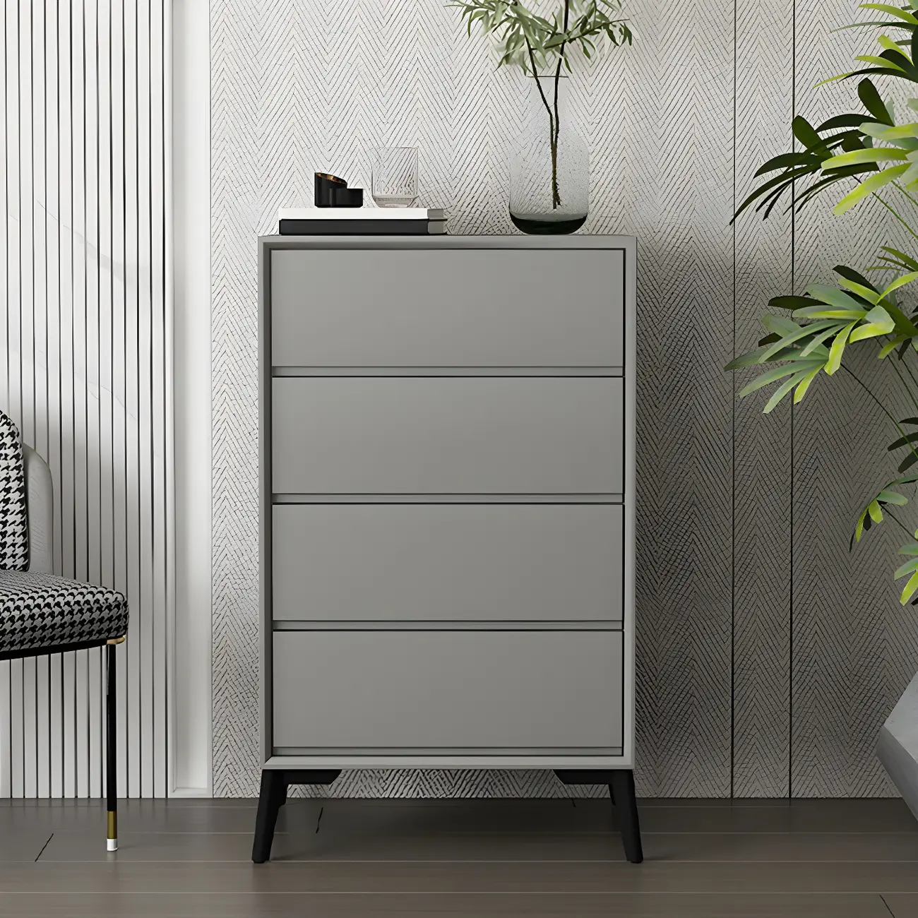 Minimalist Light Gray Wooden Dresser with Drawers Storage Image - 10 | homeyfad