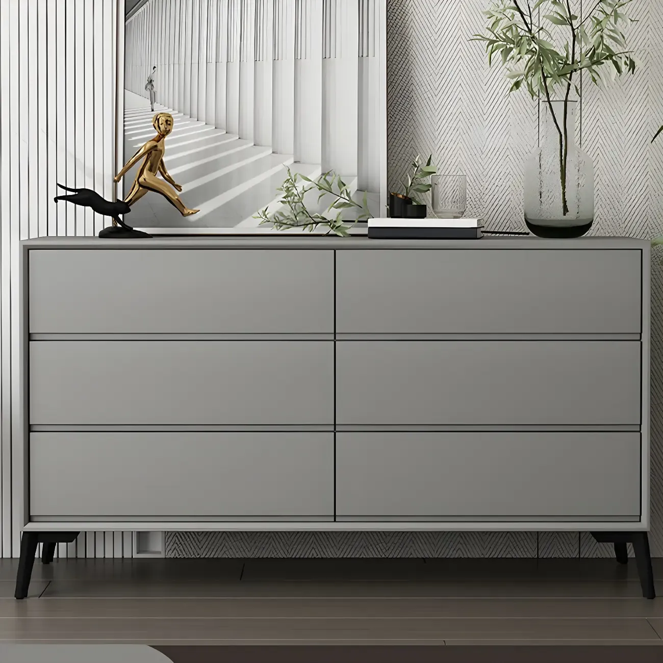Minimalist Light Gray Wooden Dresser with Drawers Storage Image - 14