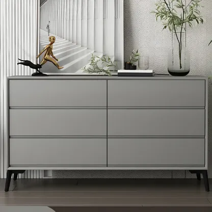 Minimalist Light Gray Wooden Dresser with Drawers Storage Image - 14