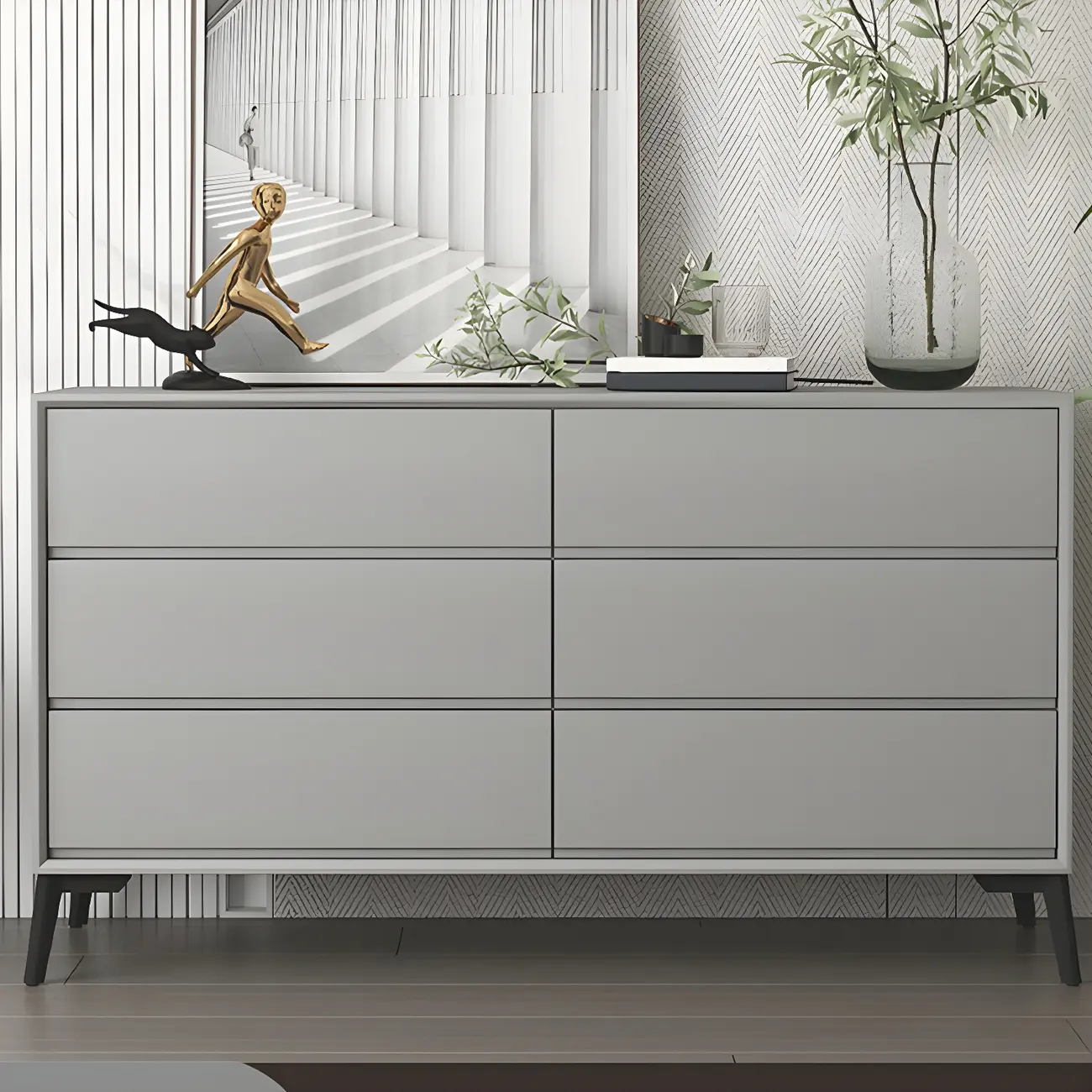 Minimalist Light Gray Wooden Dresser with Drawers Storage Image - 16 | homeyfad