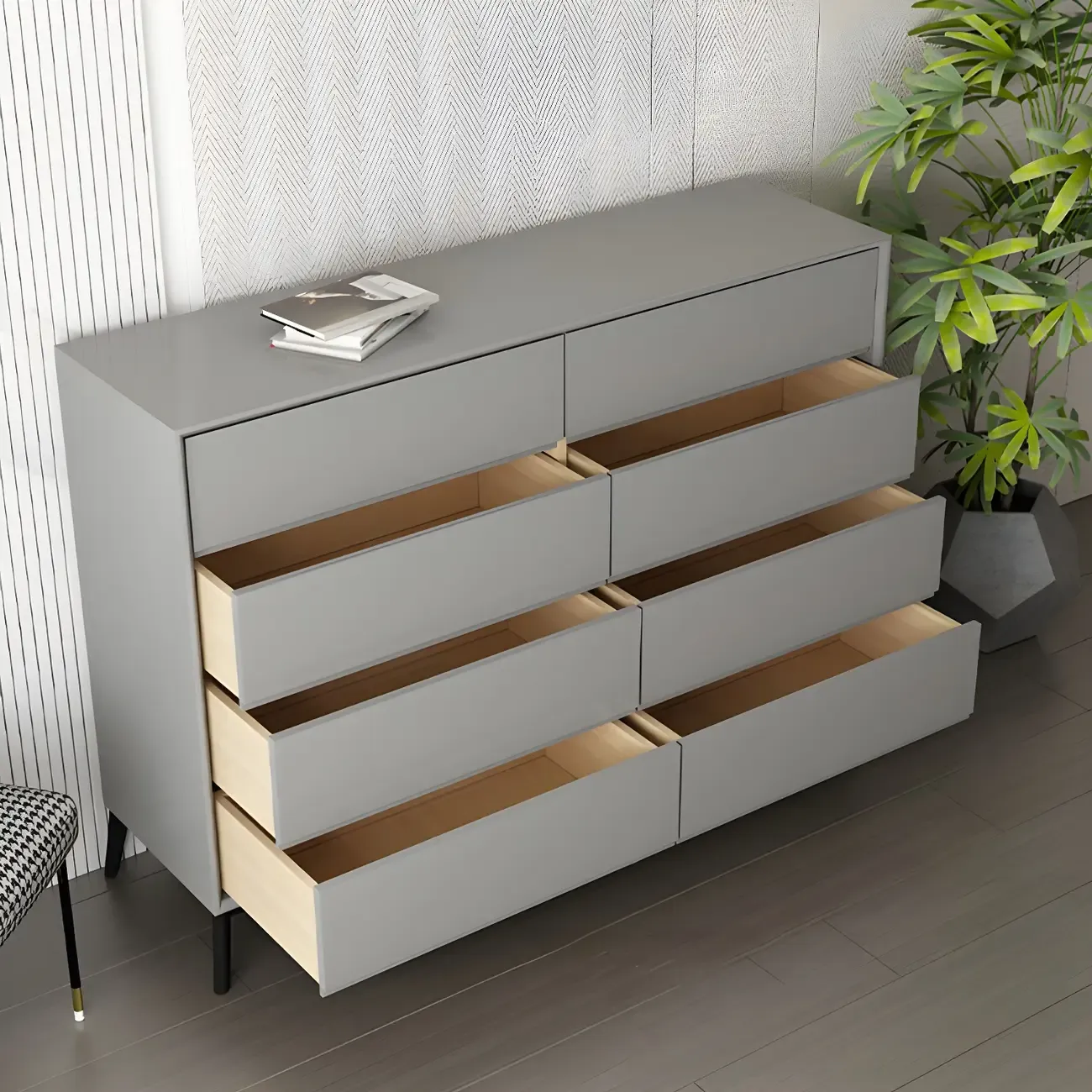 Minimalist Light Gray Wooden Dresser with Drawers Storage Image - 18