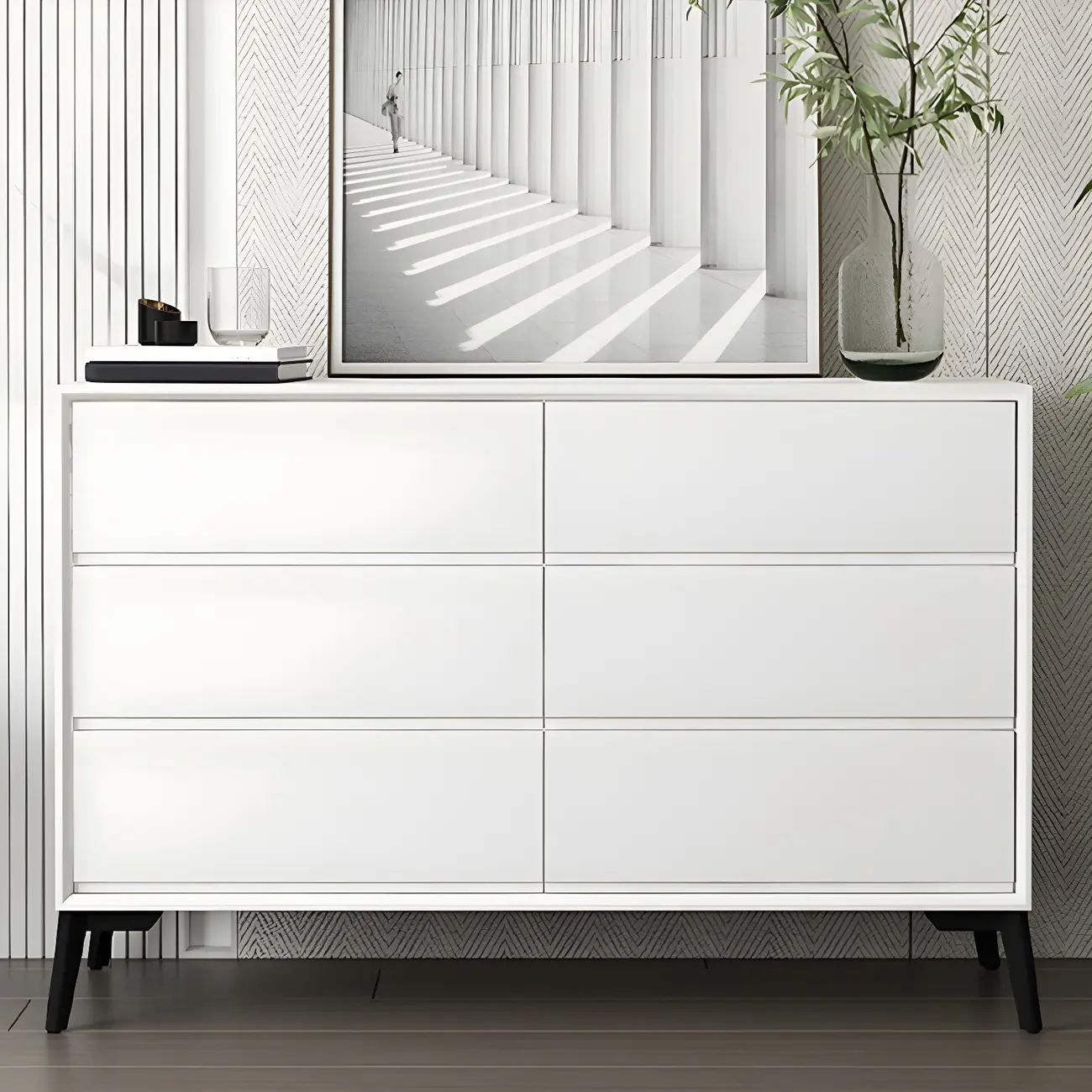 Minimalist Light Gray Wooden Dresser with Drawers Storage Image - 19 | homeyfad
